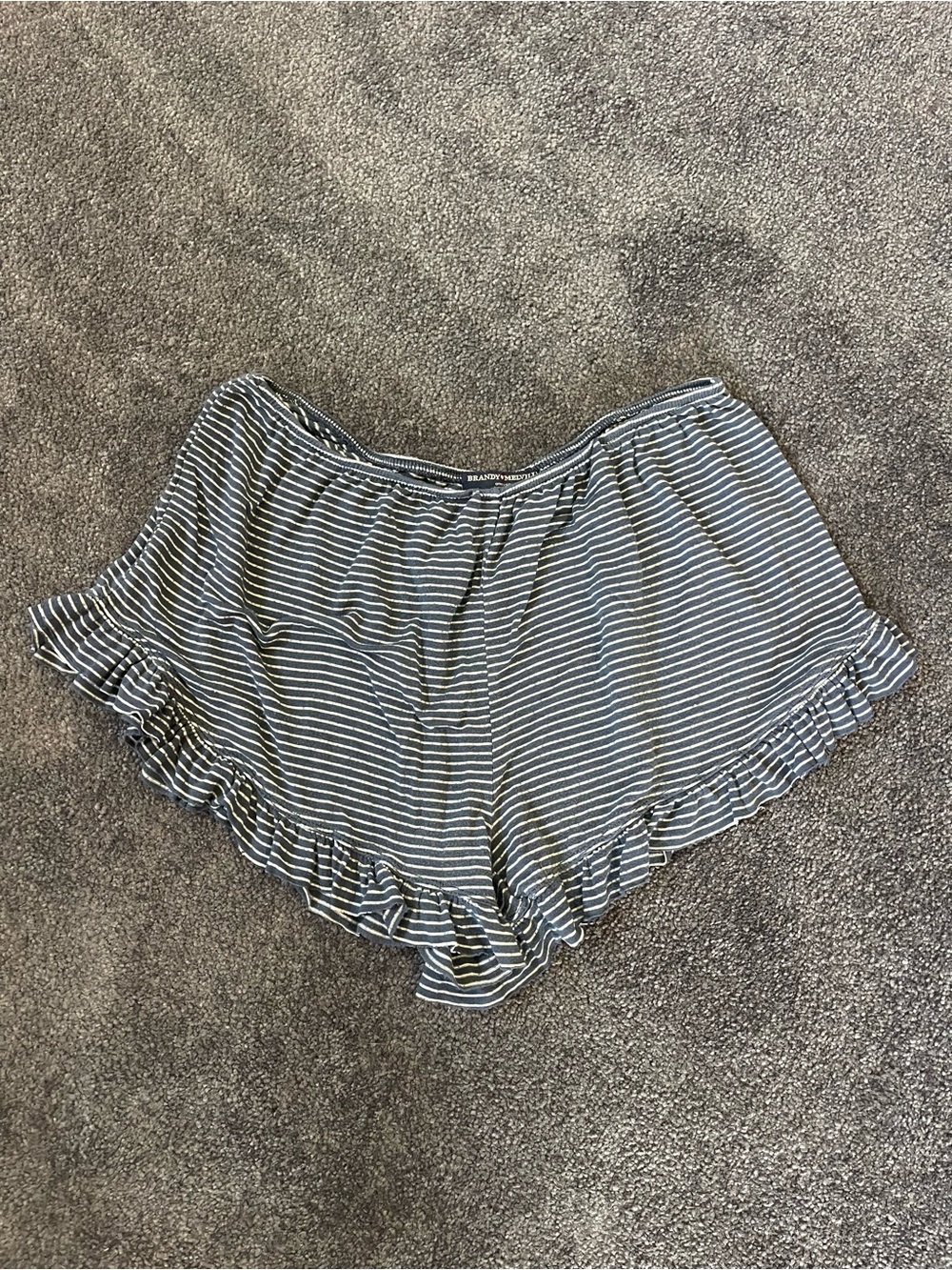 Brandy Melville Navy and White Striped Ruffle Hem High Waist Shorts